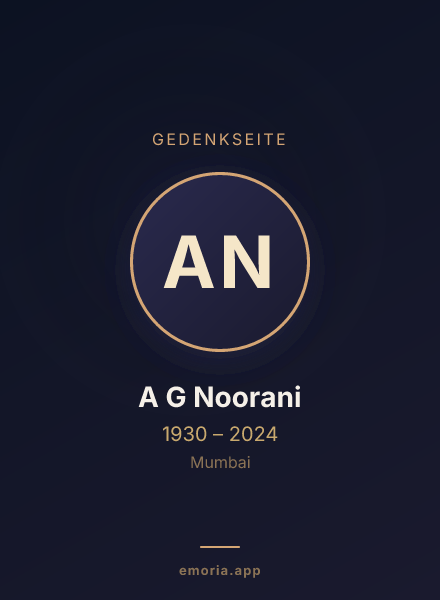 Gedenkportrait von A G Noorani