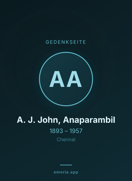 Gedenkportrait von A. J. John, Anaparambil