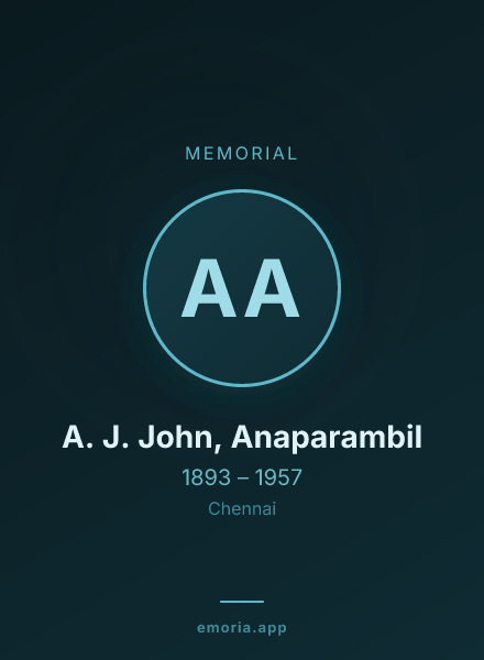 Memorial portrait of A. J. John, Anaparambil
