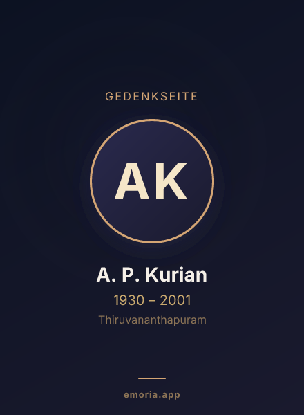 Gedenkportrait von A. P. Kurian