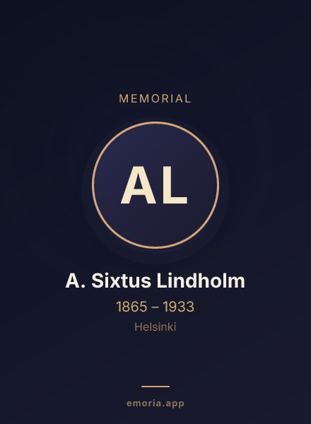 Memorial portrait of A. Sixtus Lindholm