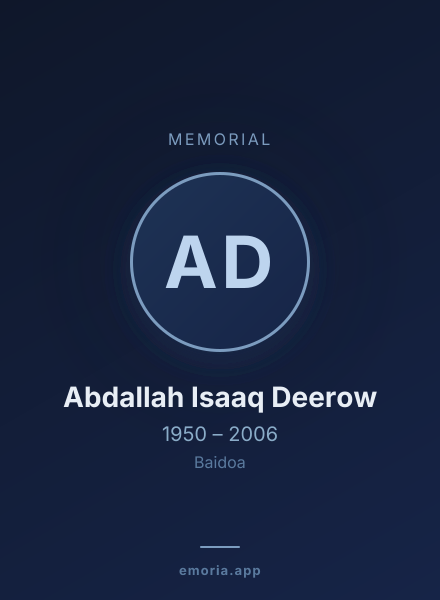 Memorial portrait of Abdallah Isaaq Deerow