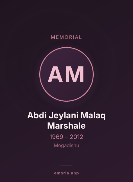 Memorial portrait of Abdi Jeylani Malaq Marshale