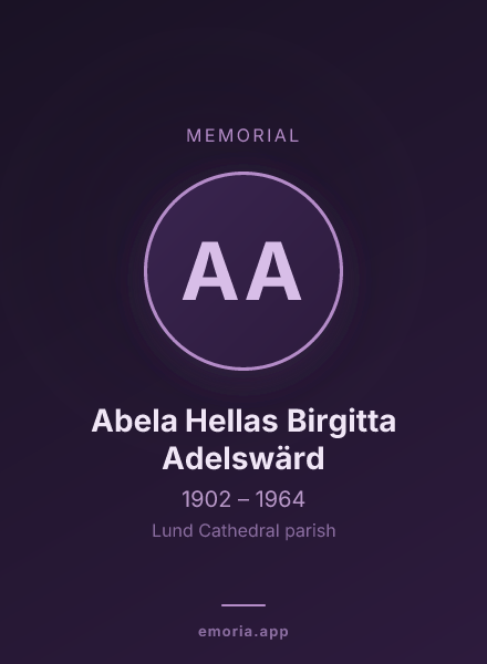 Memorial portrait of Abela Hellas Birgitta Adelswärd