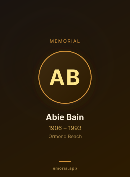 Memorial portrait of Abie Bain