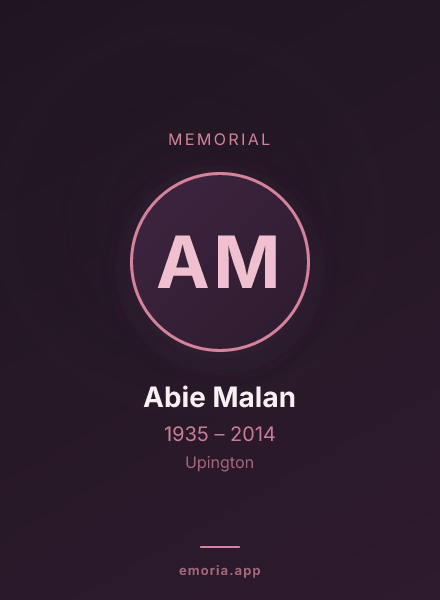 Memorial portrait of Abie Malan