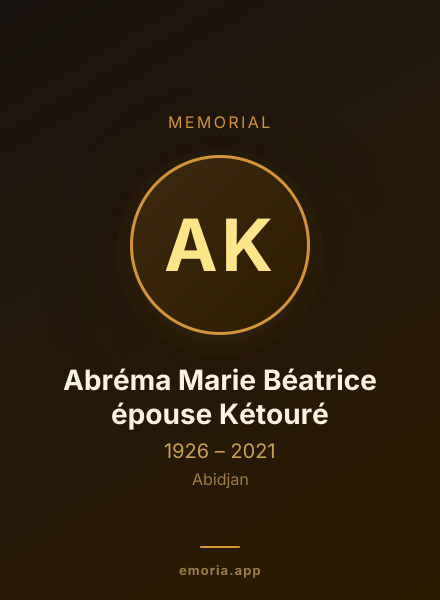 Memorial portrait of Abréma Marie Béatrice épouse Kétouré