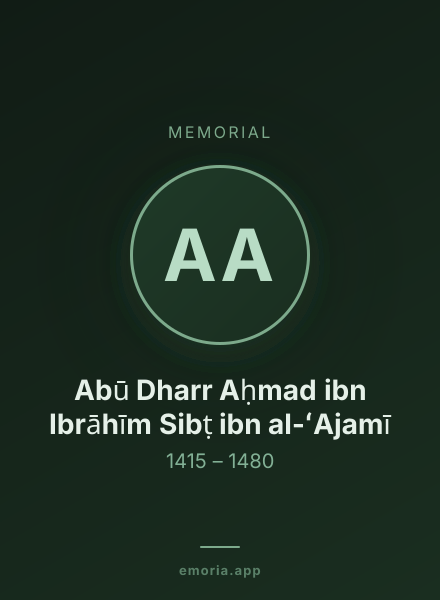 Memorial portrait of Abū Dharr Aḥmad ibn Ibrāhīm Sibṭ ibn al-ʻAjamī