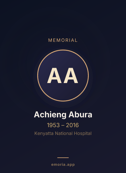 Memorial portrait of Achieng Abura