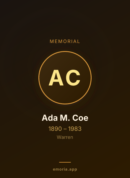Memorial portrait of Ada M. Coe