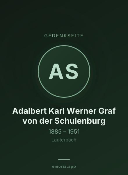 Gedenkportrait von Adalbert Karl Werner Graf von der Schulenburg