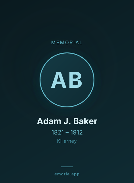 Memorial portrait of Adam J. Baker