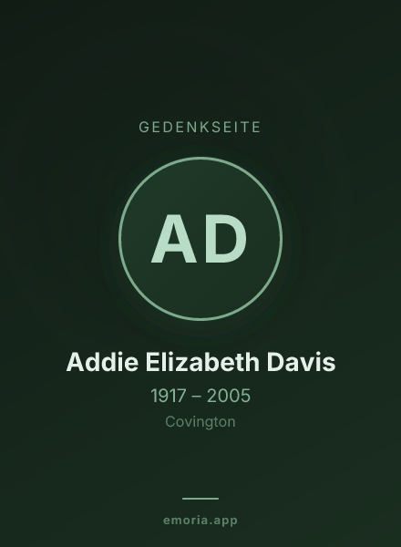 Gedenkportrait von Addie Elizabeth Davis