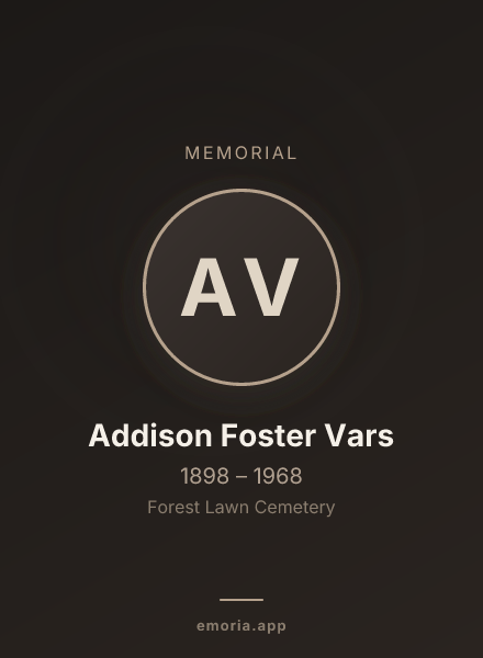 Memorial portrait of Addison Foster Vars