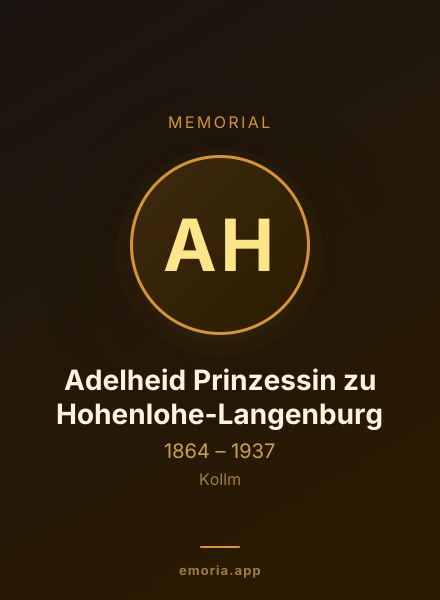 Memorial portrait of Adelheid Prinzessin zu Hohenlohe-Langenburg