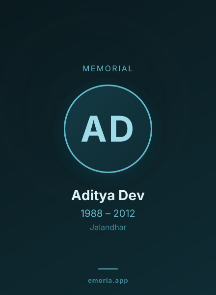 Memorial portrait of Aditya Dev