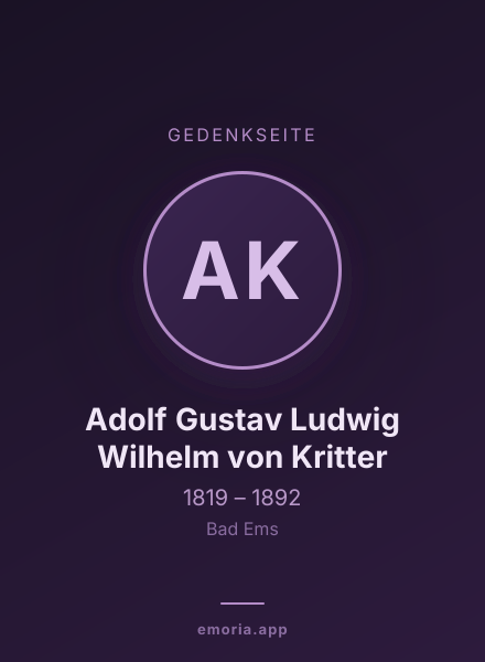 Gedenkportrait von Adolf Gustav Ludwig Wilhelm von Kritter