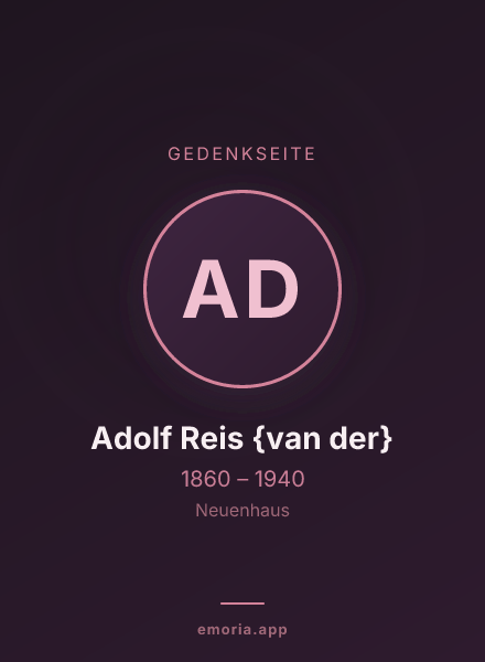 Gedenkportrait von Adolf Reis {van der}