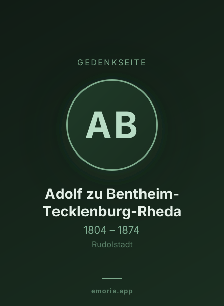 Gedenkportrait von Adolf zu Bentheim-Tecklenburg-Rheda