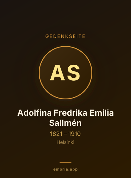 Gedenkportrait von Adolfina Fredrika Emilia Sallmén