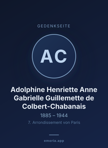 Gedenkportrait von Adolphine Henriette Anne Gabrielle Guillemette de Colbert-Chabanais