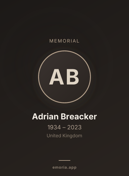 Memorial portrait of Adrian Breacker