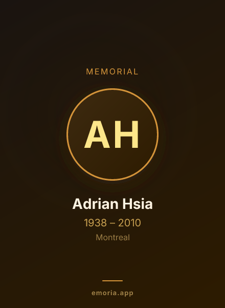 Memorial portrait of Adrian Hsia