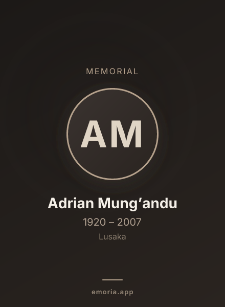 Memorial portrait of Adrian Mung’andu