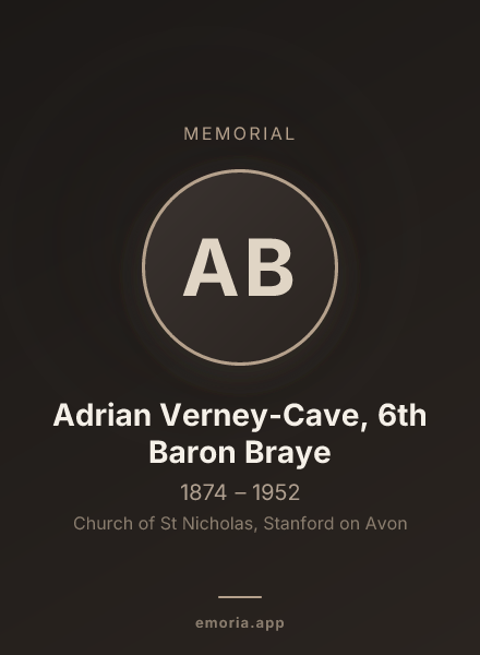 Memorial portrait of Adrian Verney-Cave, 6th Baron Braye