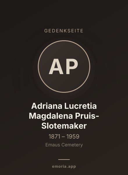 Gedenkportrait von Adriana Lucretia Magdalena Pruis-Slotemaker