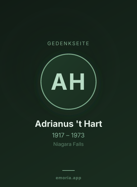 Gedenkportrait von Adrianus 't Hart