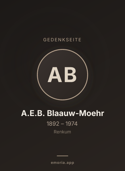 Gedenkportrait von A.E.B. Blaauw-Moehr