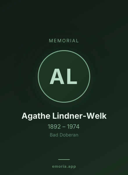 Memorial portrait of Agathe Lindner-Welk