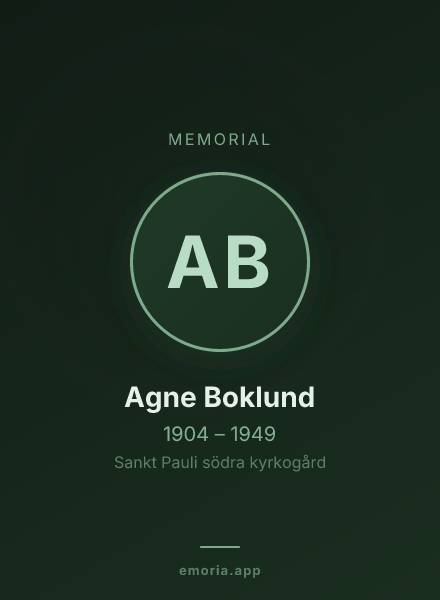 Memorial portrait of Agne Boklund