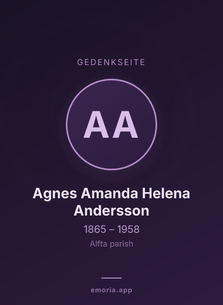 Gedenkportrait von Agnes Amanda Helena Andersson