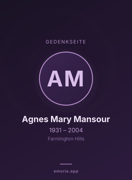 Gedenkportrait von Agnes Mary Mansour