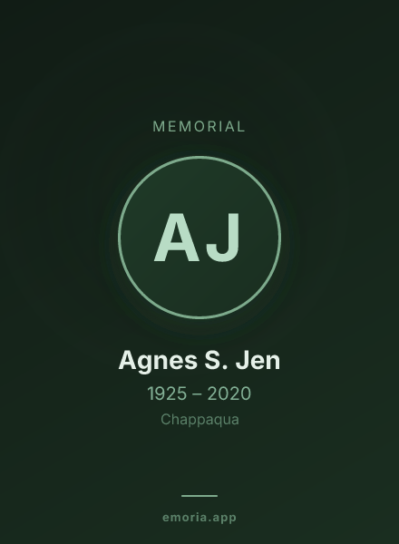 Memorial portrait of Agnes S. Jen