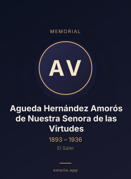 Memorial portrait of Agueda Hernández Amorós de Nuestra Senora de las Virtudes