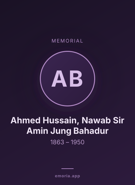 Memorial portrait of Ahmed Hussain, Nawab Sir Amin Jung Bahadur