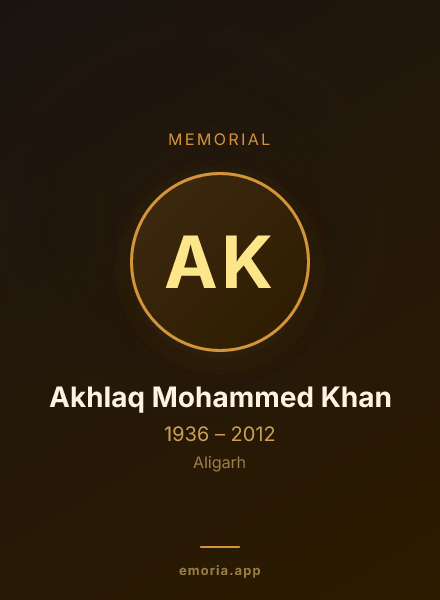 Memorial portrait of Akhlaq Mohammed Khan