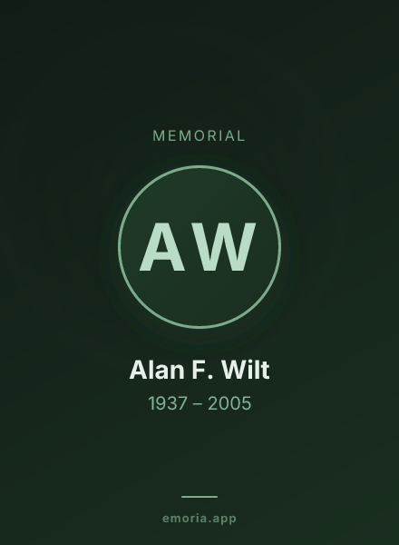 Memorial portrait of Alan F. Wilt