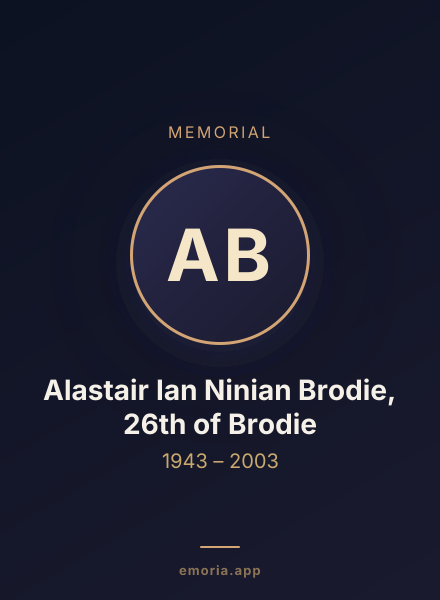 Memorial portrait of Alastair Ian Ninian Brodie, 26th of Brodie