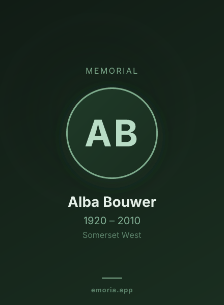 Memorial portrait of Alba Bouwer