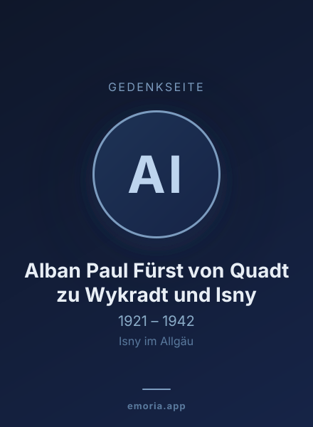 Gedenkportrait von Alban Paul Fürst von Quadt zu Wykradt und Isny