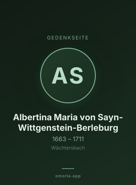 Gedenkportrait von Albertina Maria von Sayn-Wittgenstein-Berleburg