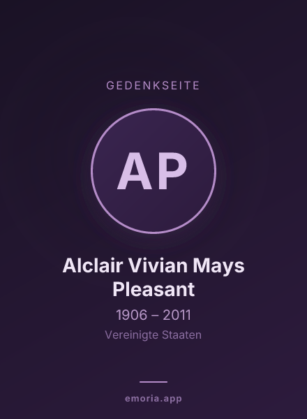Gedenkportrait von Alclair Vivian Mays Pleasant