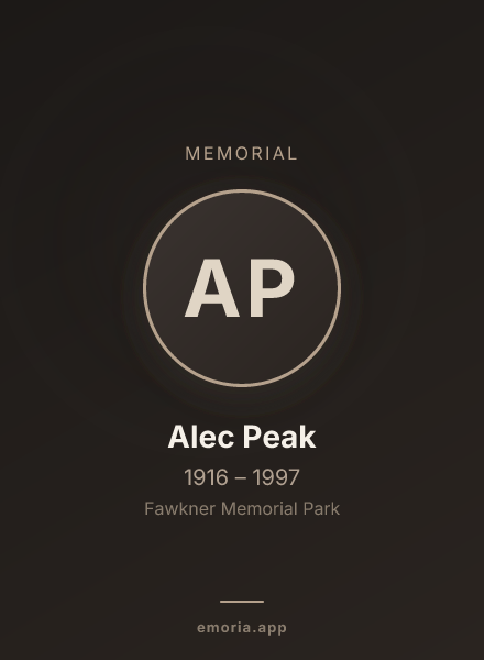 Memorial portrait of Alec Peak