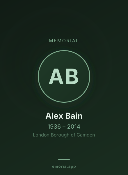 Memorial portrait of Alex Bain