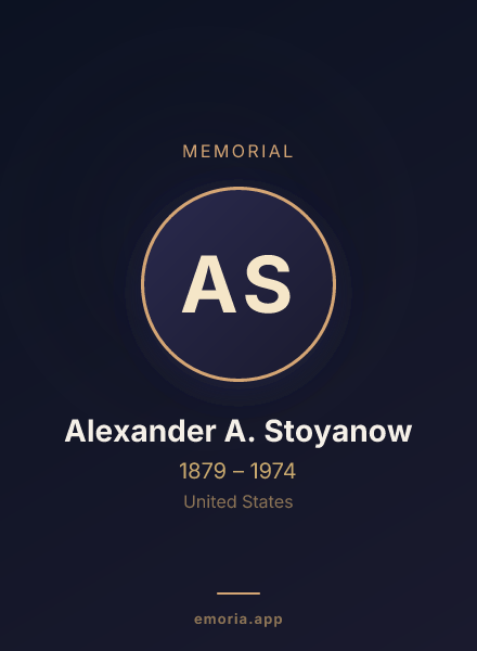 Memorial portrait of Alexander A. Stoyanow
