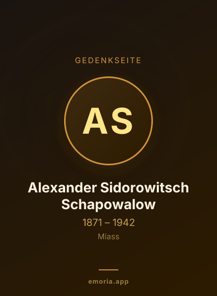 Gedenkportrait von Alexander Sidorowitsch Schapowalow